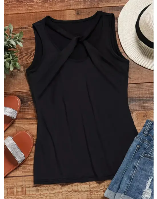 Kadın önden çapraz Detay Askılı Viskon Bluz