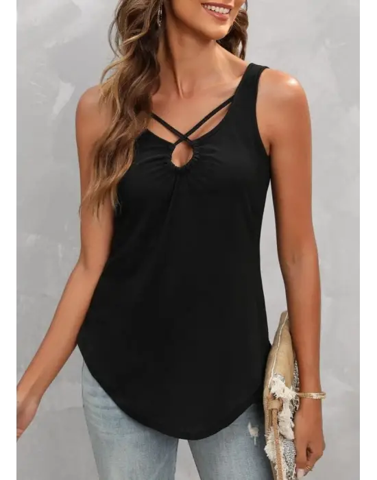 Kadın önden çapraz Detay şerit Askılı Viskon Bluz