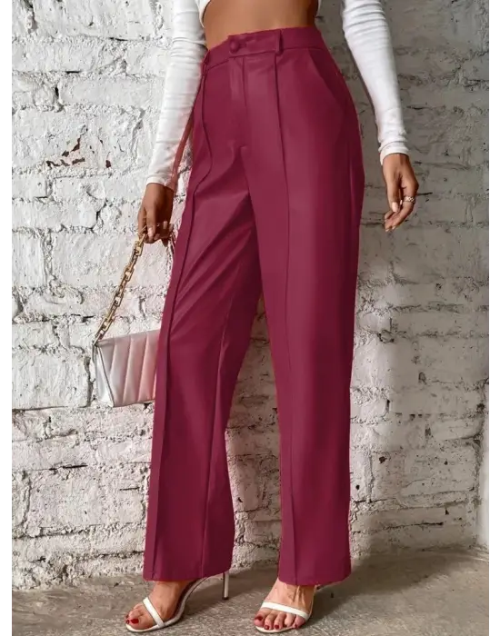 Kadın önden Fermuarlı Cepli Geniş Kesim Lame Deri Pantolon