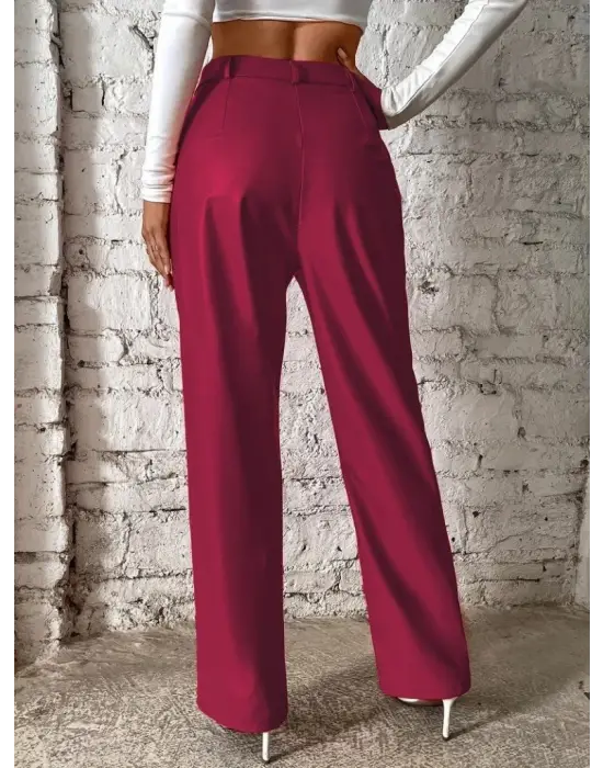 Kadın önden Fermuarlı Cepli Geniş Kesim Lame Deri Pantolon