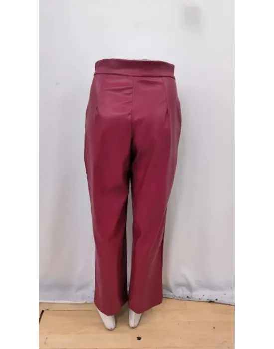 Kadın önden Fermuarlı Cepli Geniş Kesim Lame Deri Pantolon