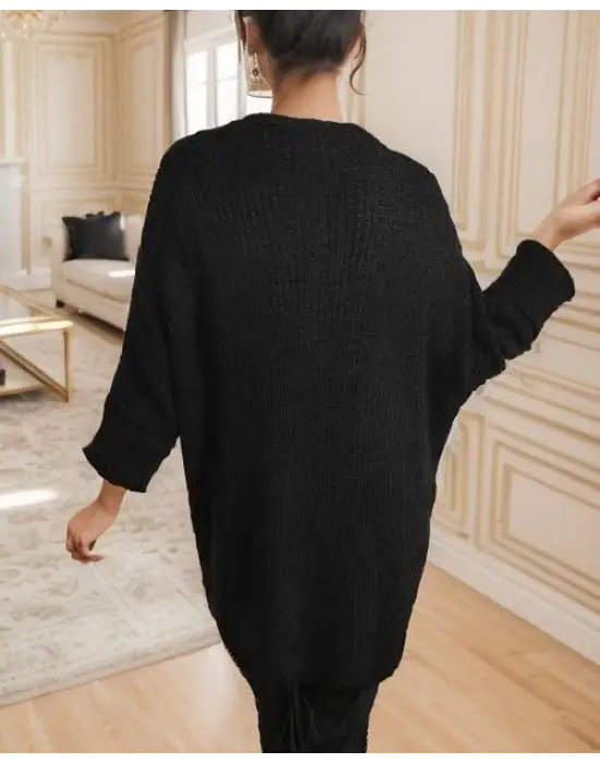 Kadın Oversize Kalıp Cep Detay Salaş Triko Hırka