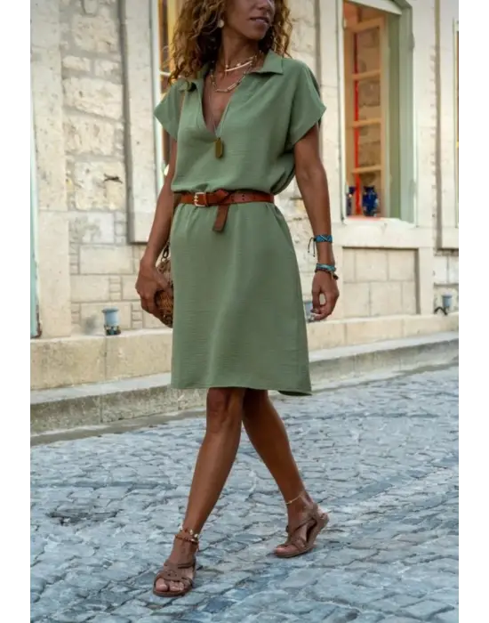 Kadın Polo Yaka Detaylı Aerobin Kumaş Elbise