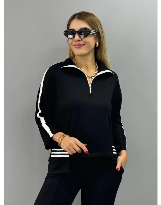 Kadın Polo Yaka Paça Yırtmaçlı Ribanalı İkili Takım