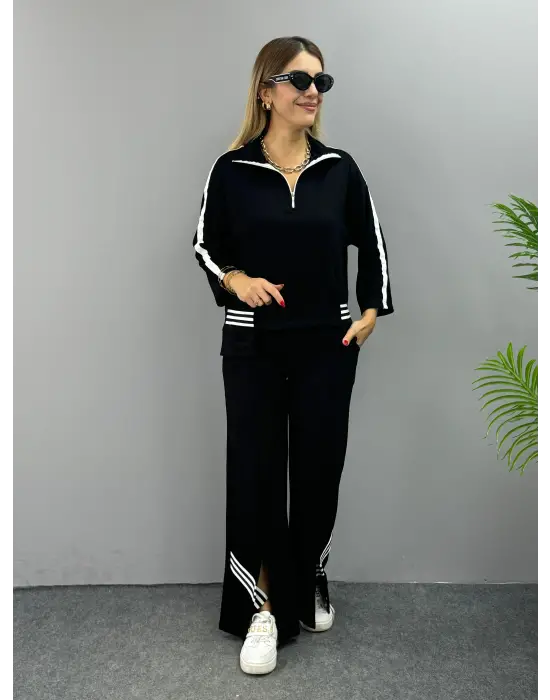 Kadın Polo Yaka Paça Yırtmaçlı Ribanalı İkili Takım