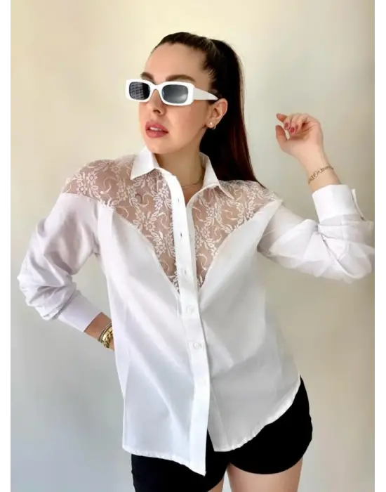 Kadın Püskül Detay Poplin Gömlek Bluz Fırsat Ürün