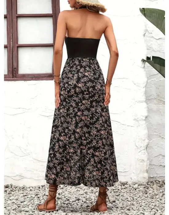 Kadın Reglan Kol Daire Yaka üst Viskon Alt Süprem Desenli Midi Elbise