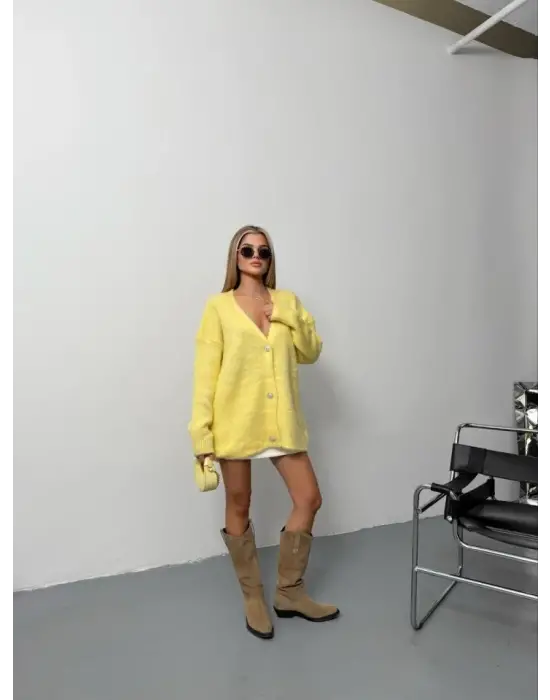 Kadın şardonlu Uzun Triko Hırka