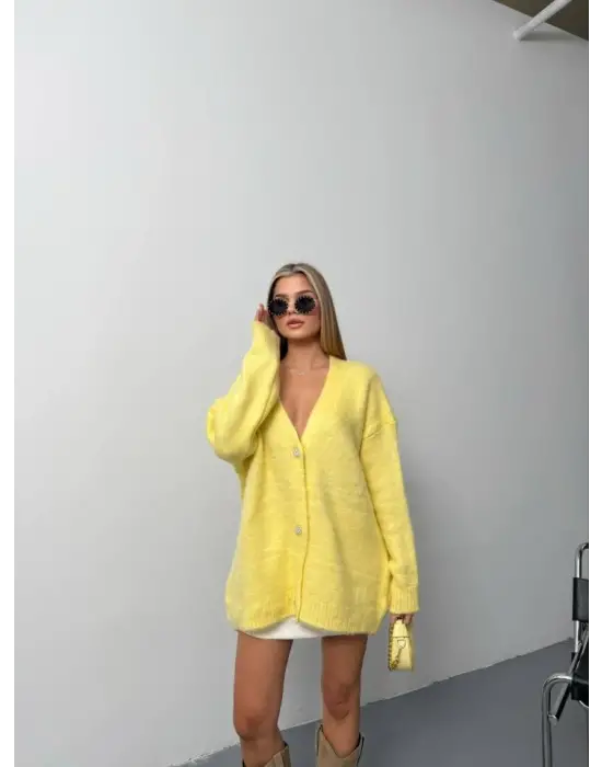 Kadın şardonlu Uzun Triko Hırka