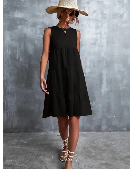 Omarı Hafif ve Şık Kadın Bisiklet Yaka Elbise