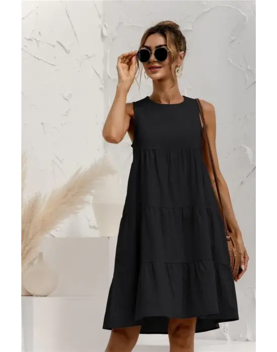 Omarı Hafif ve Şık Kadın Bisiklet Yaka Elbise