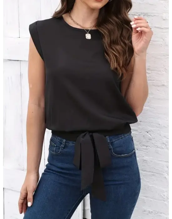 Omarı Etek Ucu Bağlama Detaylı Kadın Krep Bluz