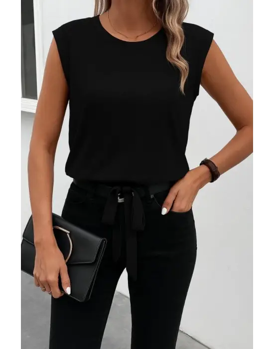 Kadın Sıfır Kol Etek Ucu Bağlama Detay Ithal Krep Bluz