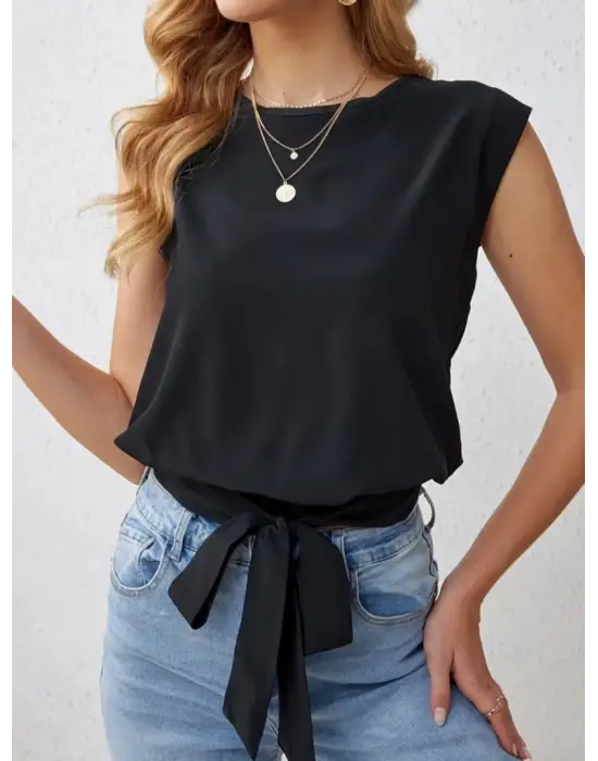 Omarı Etek Ucu Bağlama Detaylı Kadın Krep Bluz