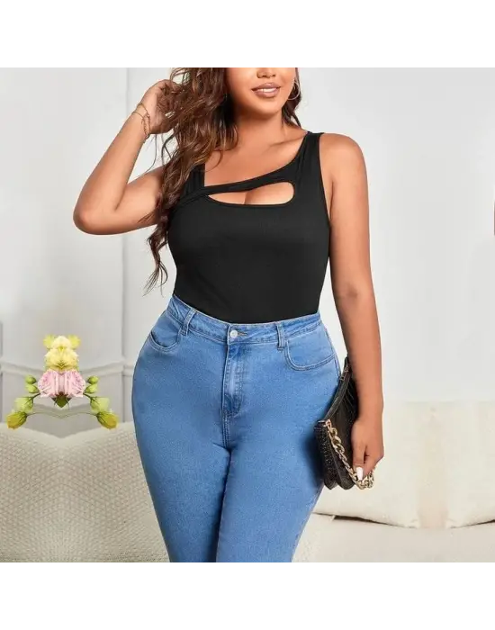 Kadın Sıfır Kol Geometrik Yaka Kaşkorse Bluz