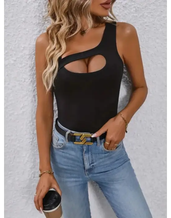 Kadın Sıfır Kol Geometrik Yaka Kaşkorse Bluz