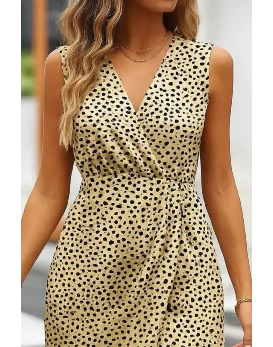 Omarı Desenli Kruvaze Yaka Elbise