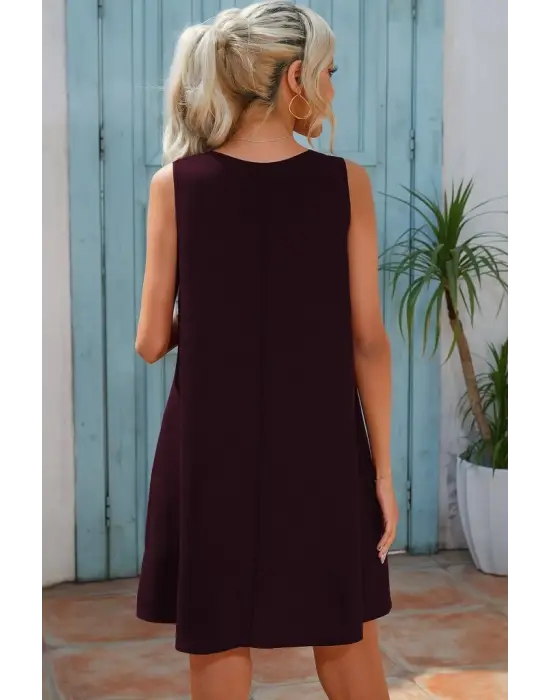 Kadın Sıfır Kol şerit Detaylı V Yaka Viskon Elbise