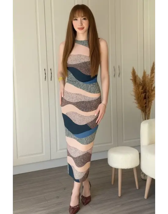 Omarı Şık Kadın Midi Elbise Drape Detaylı