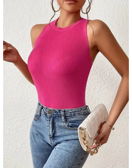 Kadın Sıfır Kol Sırt çapraz Detay Triko Bluz