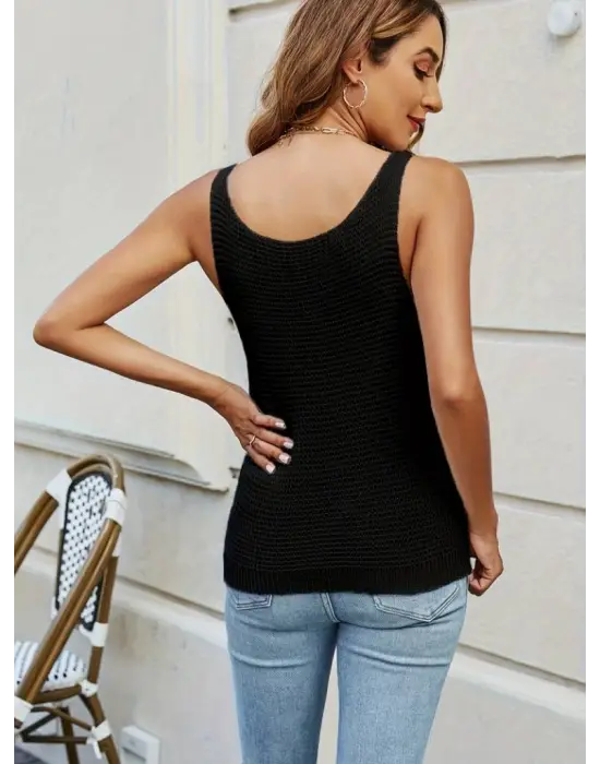 Kadın U Yaka Askılı Triko Bluz