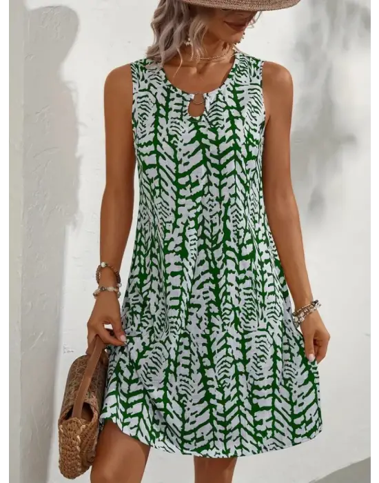 Omarı Desenli Kısa Bürümcük Elbise