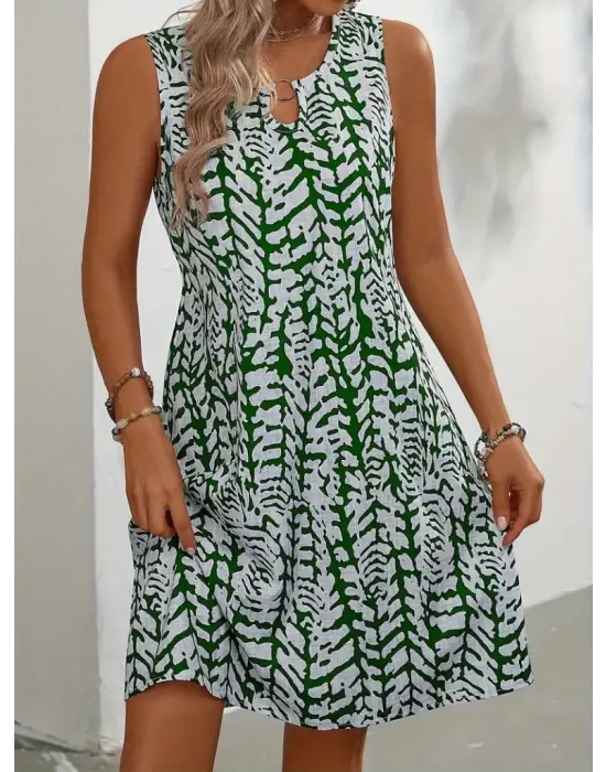 Omarı Desenli Kısa Bürümcük Elbise