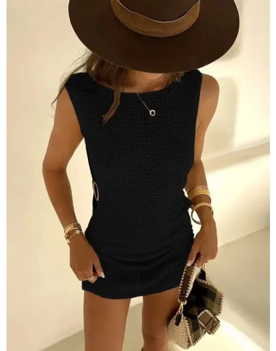 Omarı *Yanlardan Halka Toka Detaylı Plaj Elbisesi*