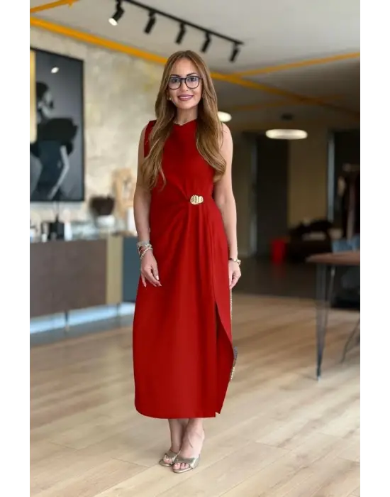 Omarı Yırtmaç Detaylı Kadın Elbise