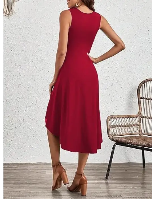 Omarı Asimetrik Kesim Detaylı Kadın Elbise