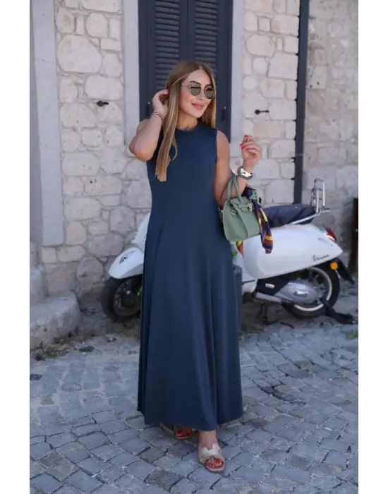 Omarı Sıfır Kollu Kadın Bisiklet Yaka Elbise