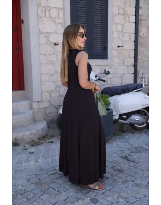 Kadın Sıfır Kollu Bisiklet Yaka Viskon Elbise