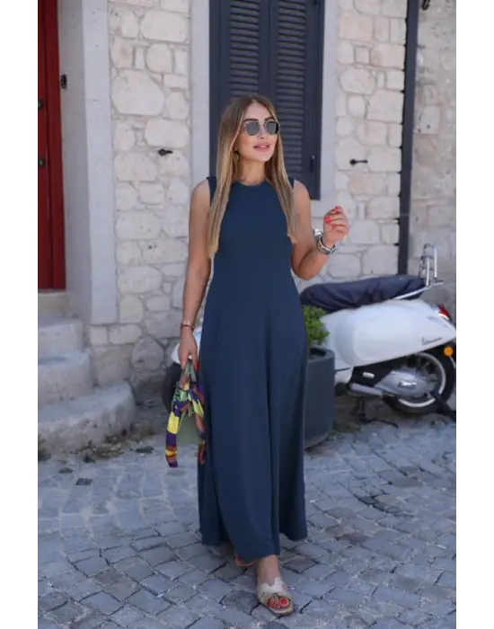 Omarı Sıfır Kollu Kadın Bisiklet Yaka Elbise