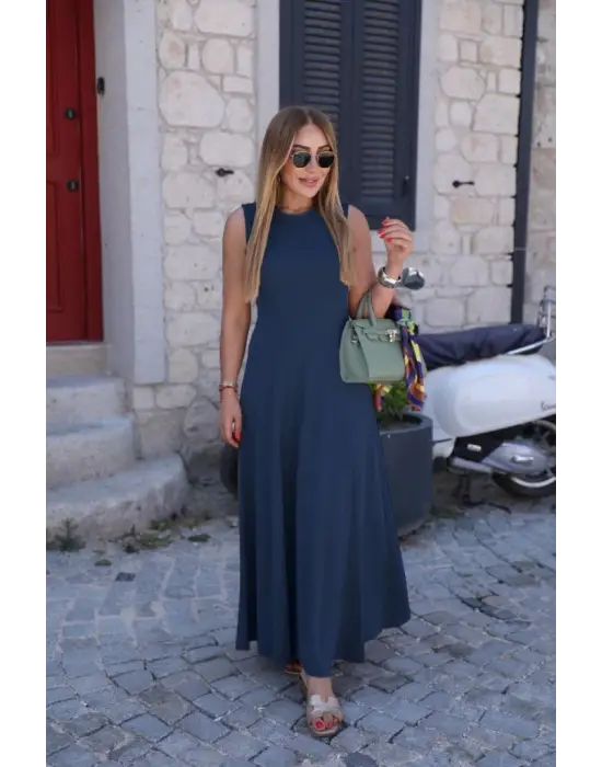 Omarı Sıfır Kollu Kadın Bisiklet Yaka Elbise