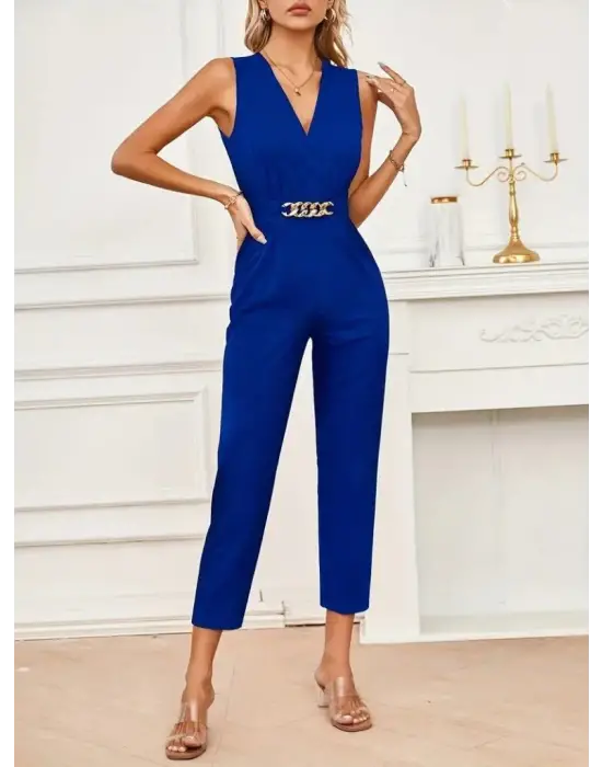 Omarı Şık Kruvaze Detaylı Kadın Krep Tulum