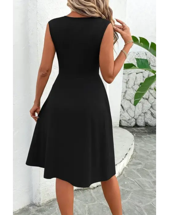 Kadın Sıfır Kollu önden çapraz Detaylı Leopar Desenli Süprem Elbise