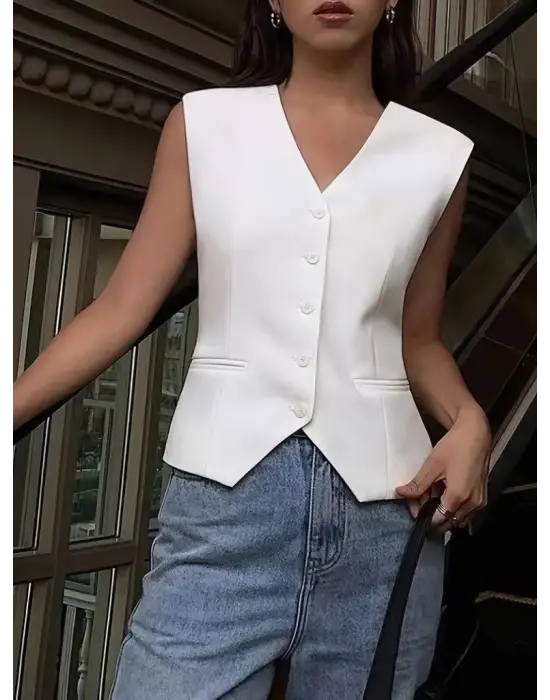 Omarı Elegan Kadın Düğmeli Atlas Yelek