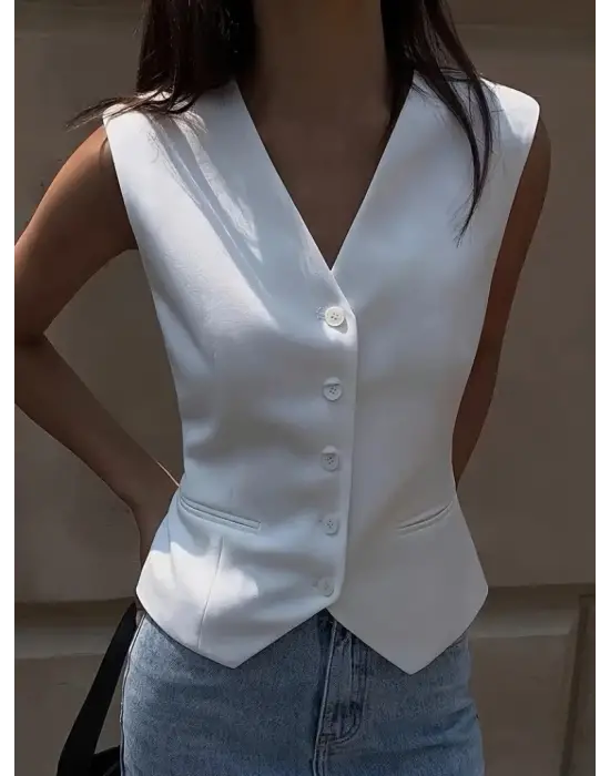 Omarı Elegan Kadın Düğmeli Atlas Yelek