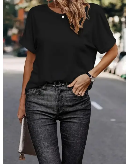 Kadın Sırt Ve Düğme Detaylı Sandy Kumaş Bluz