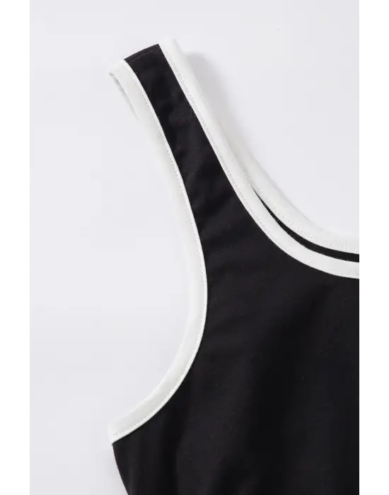 Omarı Siyah Askılı Crop Top ve Şortlu Gecelik Takım