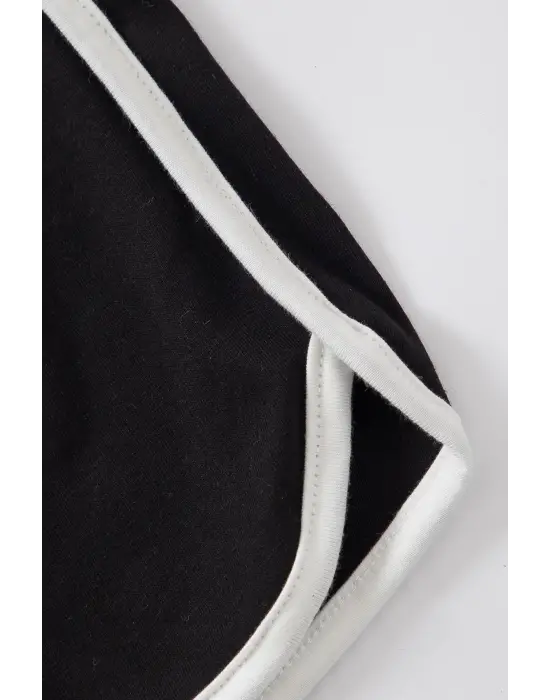 Omarı Siyah Askılı Crop Top ve Şortlu Gecelik Takım