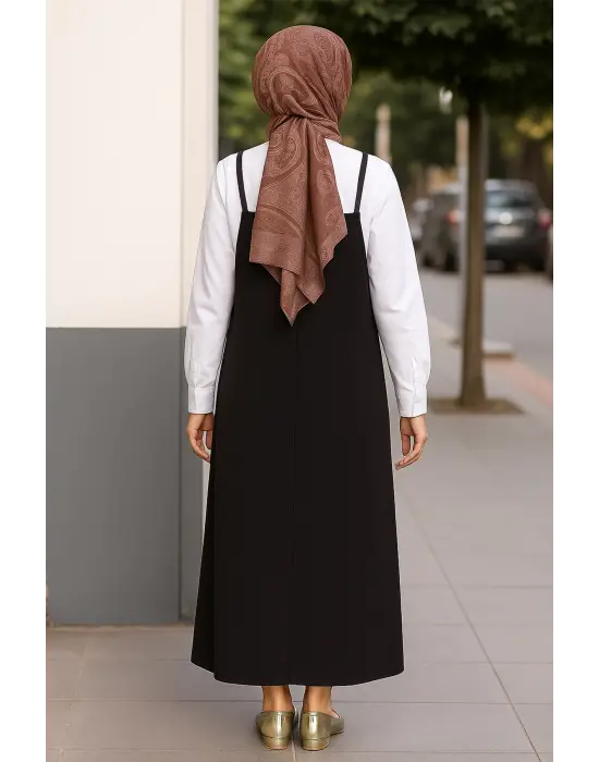 Kadın Siyah Basic Ayarlanabilir Askılı Jile Elbise