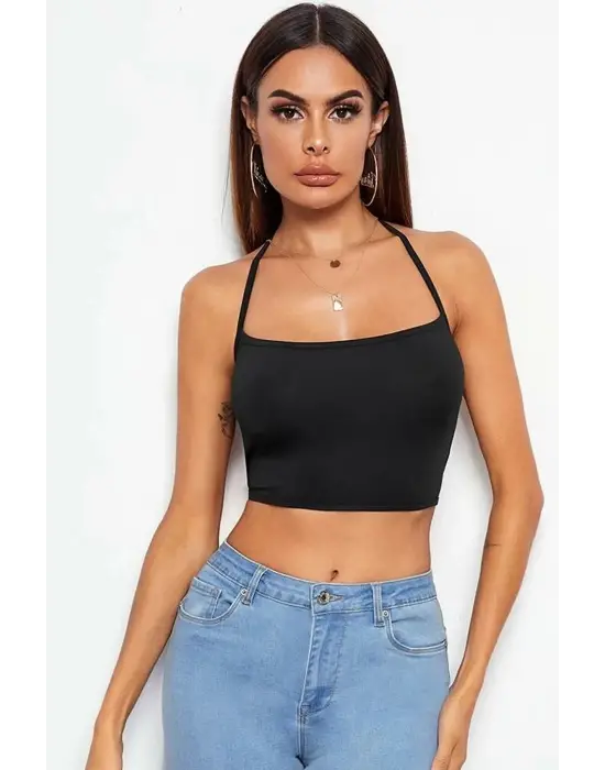 Omarı Şık Siyah Belden Bağlamalı Büstiyer