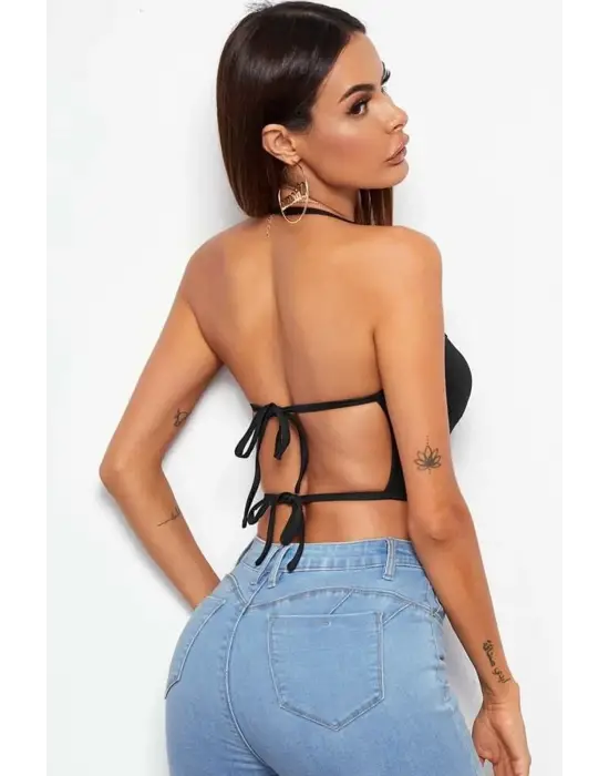 Omarı Şık Siyah Belden Bağlamalı Büstiyer