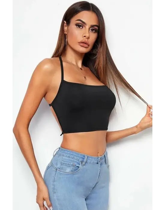 Omarı Şık Siyah Belden Bağlamalı Büstiyer