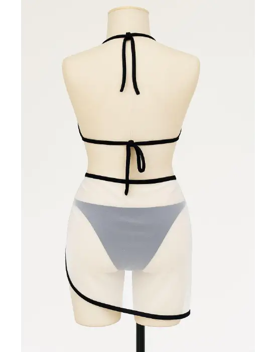 Omarı Şık Bağlamalı Siyah Beyaz Bikini Seti