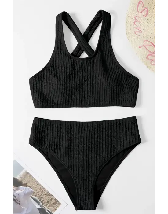 Omarı Şık Siyah Çapraz Sırt Detaylı İç Giyim Seti