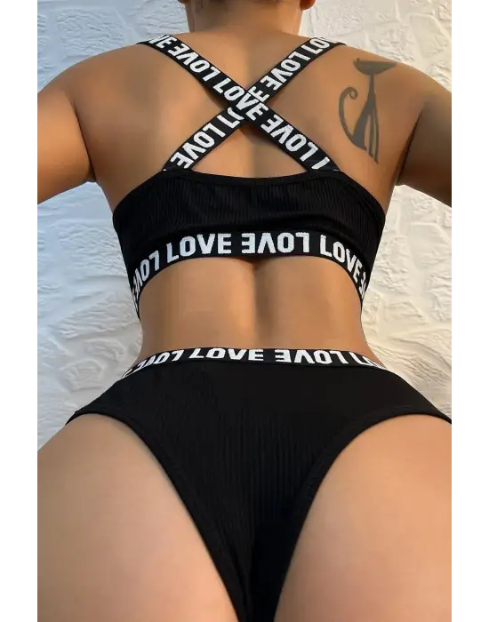 Omarı Siyah Çapraz Sırt Detaylı Iç Çamaşır Takımı