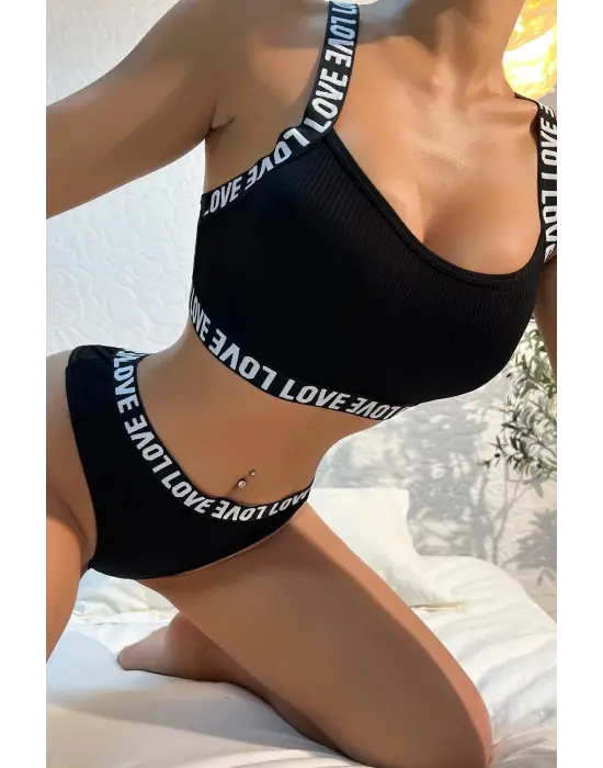 Omarı Siyah Çapraz Sırt Detaylı Iç Çamaşır Takımı