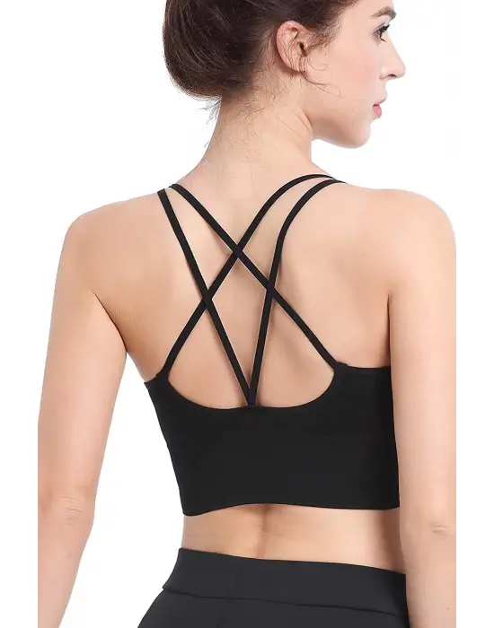 Omarı Siyah Kros Askılı Spor Büstiyer